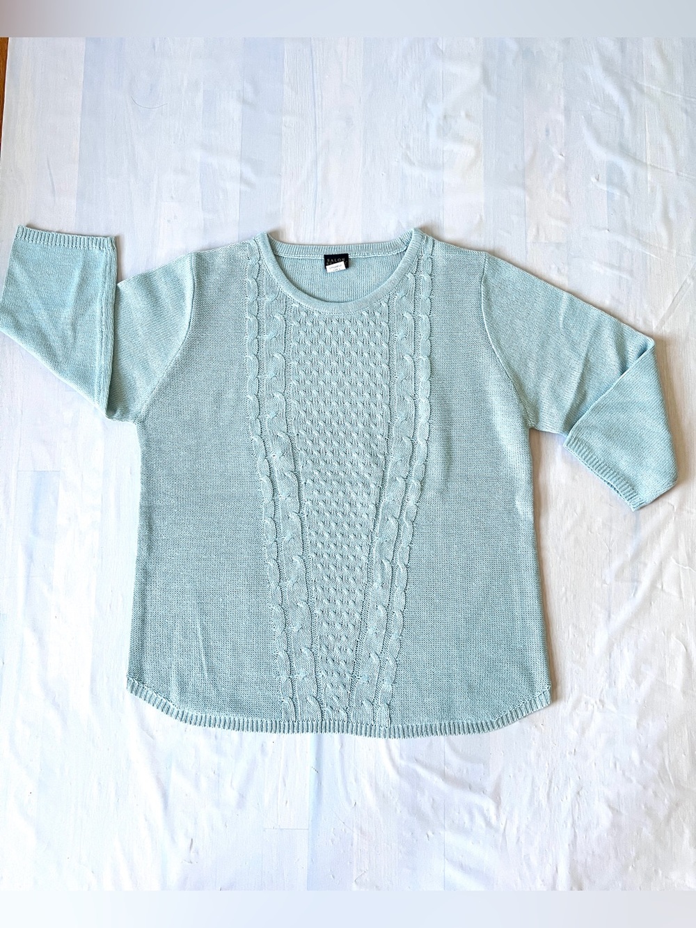 Salon Studio light green sweater cable knit quarter sleeves Women's L